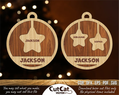 Christmas tree toy, Decorative family ornament, Family gift. Laser cut files glowforge svg for plywood. Digital file svg