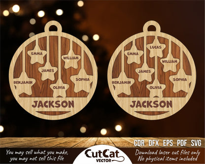 Christmas tree toy, Decorative family ornament, Family gift. Laser cut files glowforge svg for plywood. Digital file svg