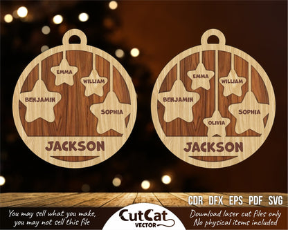 Christmas tree toy, Decorative family ornament, Family gift. Laser cut files glowforge svg for plywood. Digital file svg