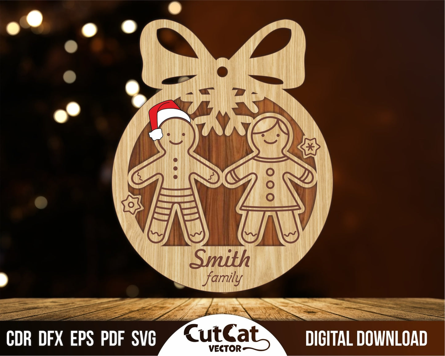 Personalized Christmas tree toy Gingerbread Man with family ornament for New Year 2025 gift. Laser cut vector svg files for glowforge cricut