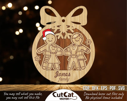 Personalized Christmas tree toy Gingerbread Man with family ornament for New Year 2025 gift. Laser cut vector svg files for glowforge cricut