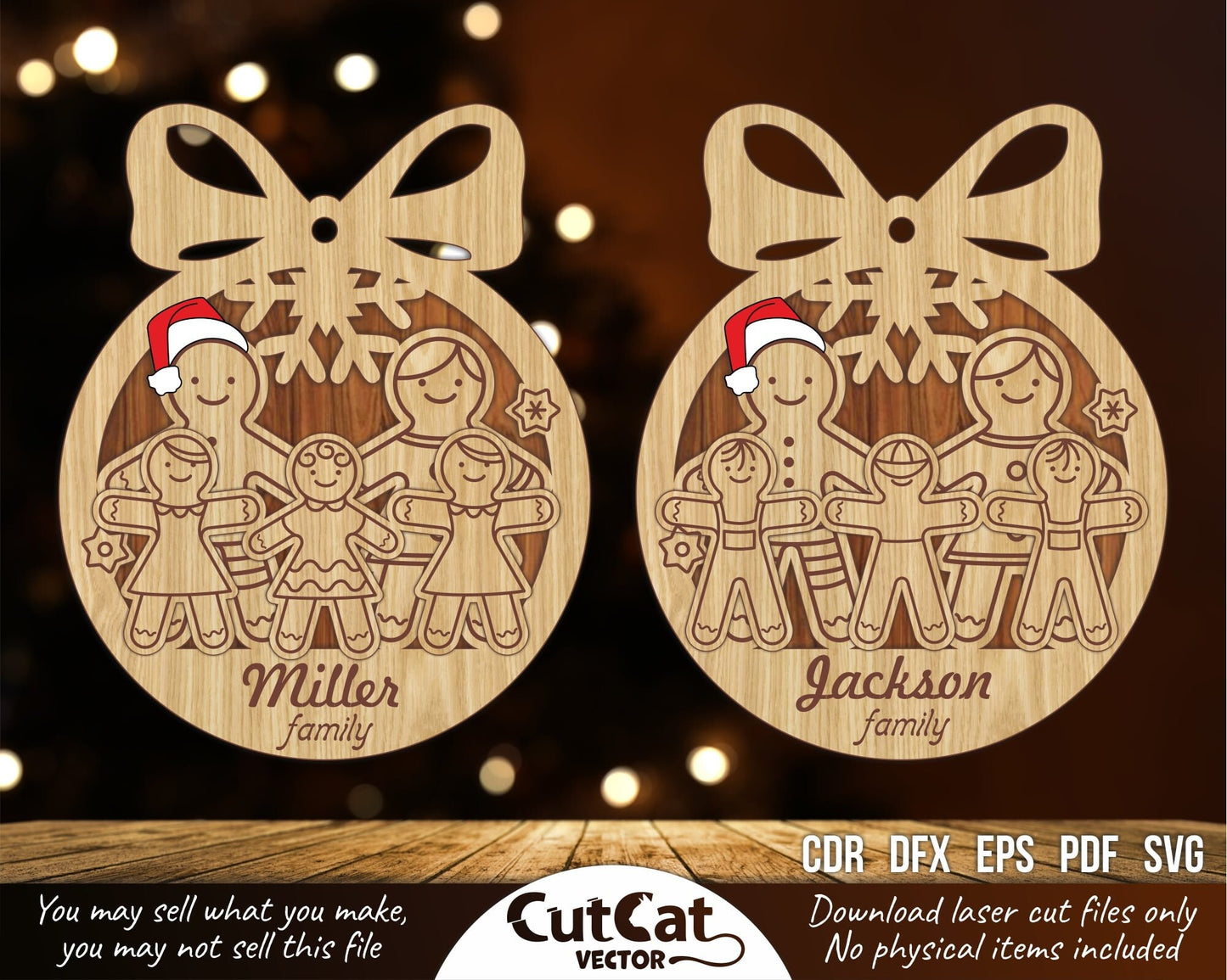 Personalized Christmas tree toy Gingerbread Man with family ornament for New Year 2025 gift. Laser cut vector svg files for glowforge cricut