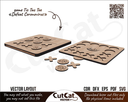 Tic Tac Toe svg "Defeat Coronovirus". Personalized board game table. Wood laser cut files svg for plywood (glowforge, cricut). Digital file.