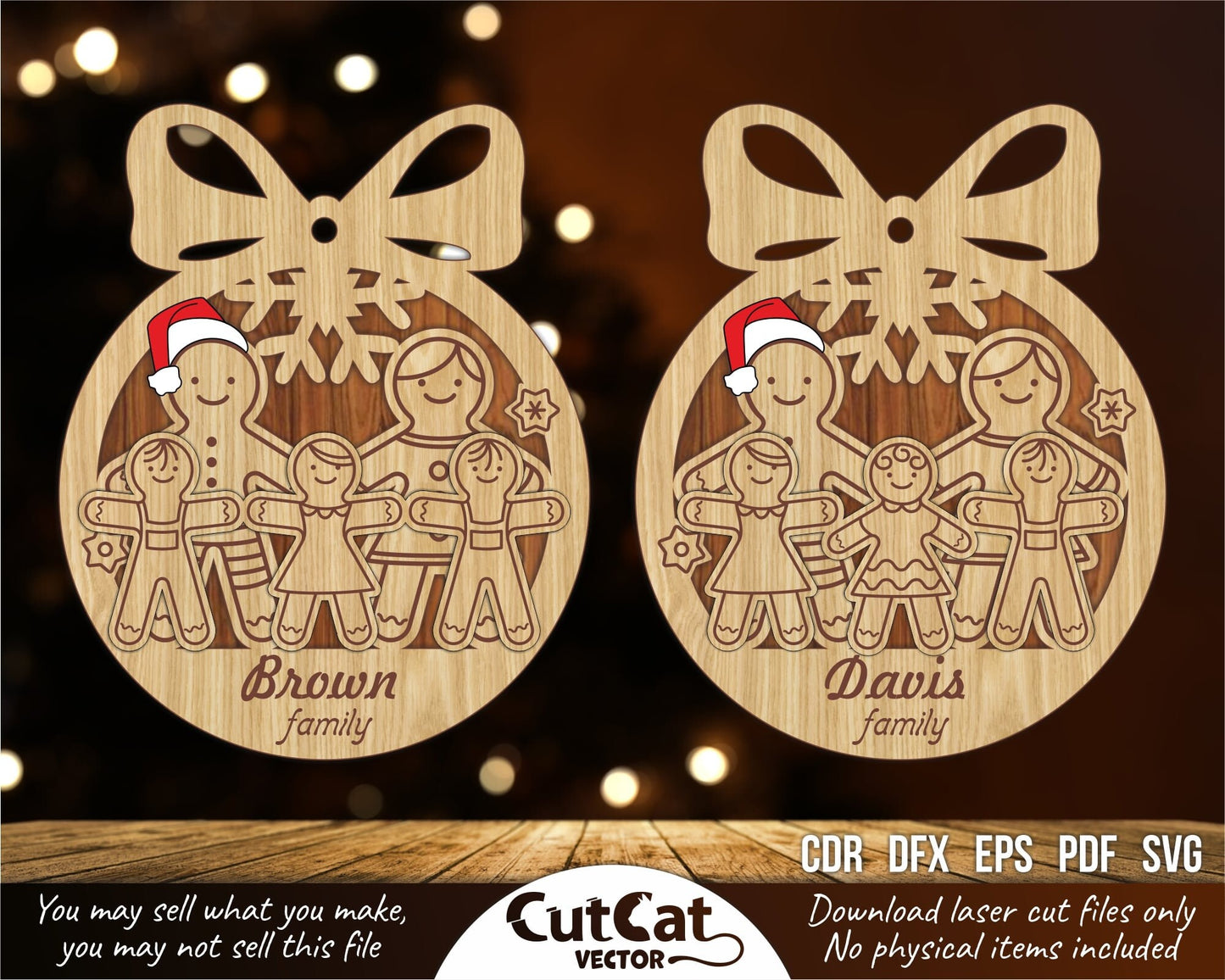 Personalized Christmas tree toy Gingerbread Man with family ornament for New Year 2025 gift. Laser cut vector svg files for glowforge cricut