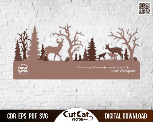 Painting "Forest with deer". Laser cut files svg. Volumetric horizon in 3 layers. Laser and plotter cut. Digital files glowforge svg.