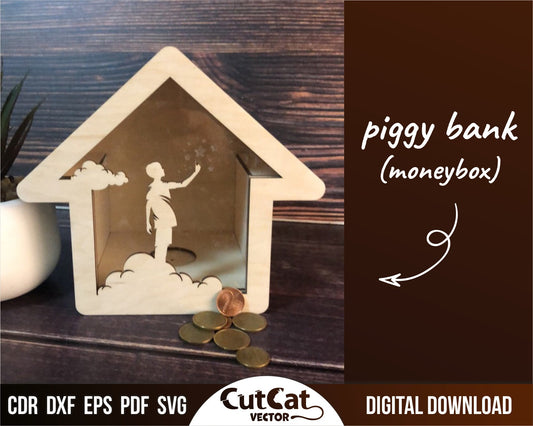 Piggy bank bundle, Laser engraved cut custom for glowforge svg file, cricut cnc files, saving cash box, Personalized money box Coin bank svg