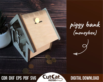 Piggy bank bundle, Laser engraved cut custom for glowforge svg file, cricut cnc files, saving cash box, Personalized money box Coin bank svg