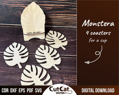 4 table coasters "Monstera leaves" for mugs