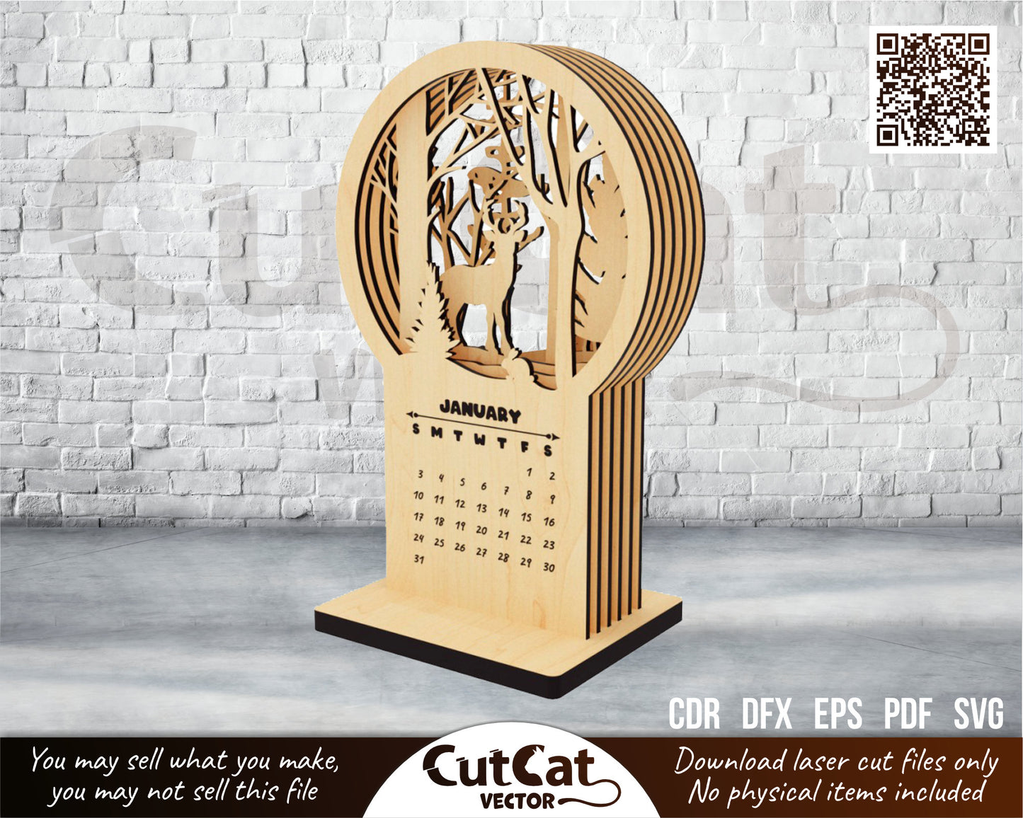 Desk calendar 2025 Laser engraved cut files glowforge svg New year 2025 gift multilayered calendar template Changing volumetric images Xtool