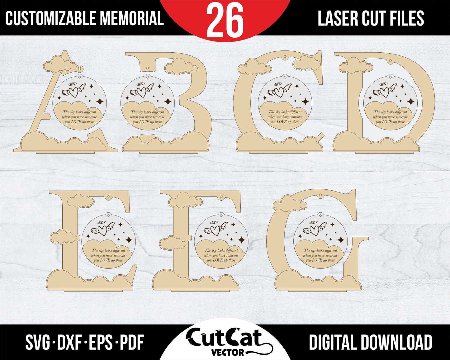 Memorial souvenir "The Sky Looks Different When You Have Someone You Love Up There". Stand Laser Cut Digital File svg glowforge. Alphabet.