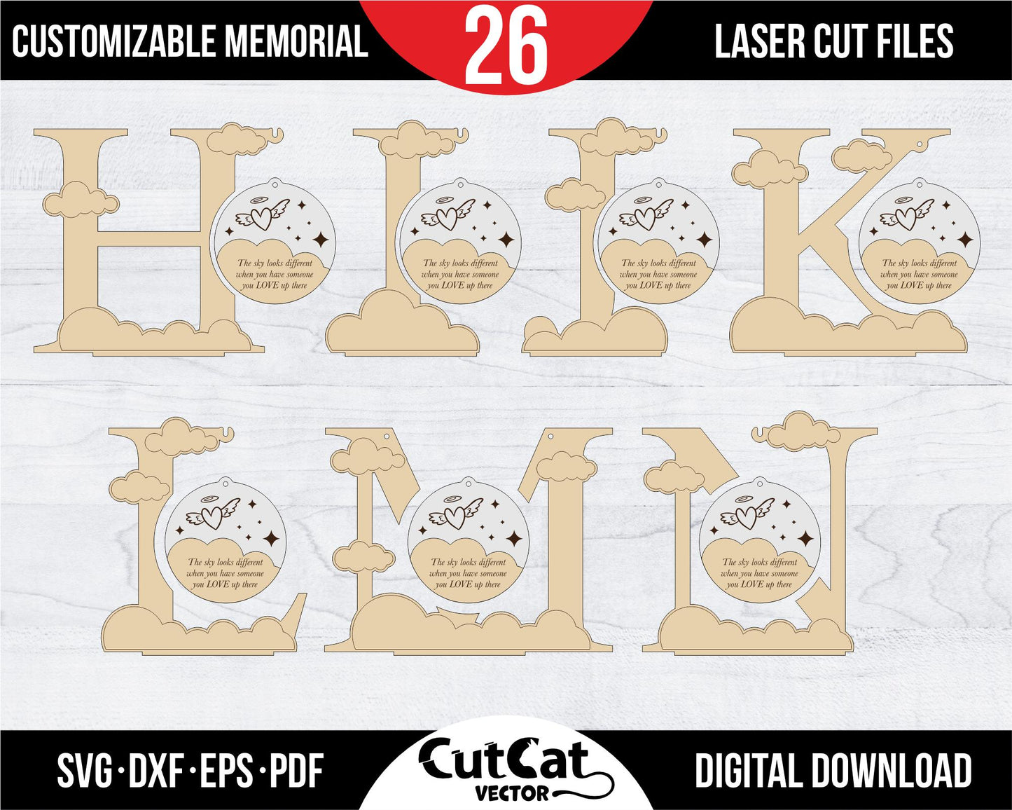 Memorial souvenir "The Sky Looks Different When You Have Someone You Love Up There". Stand Laser Cut Digital File svg glowforge. Alphabet.