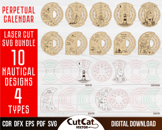 Perpetual Calendar laser cut svg files bundle. Vector files glowforge svg cnc xtool. Home decor - wooden calendar wall, desktop.