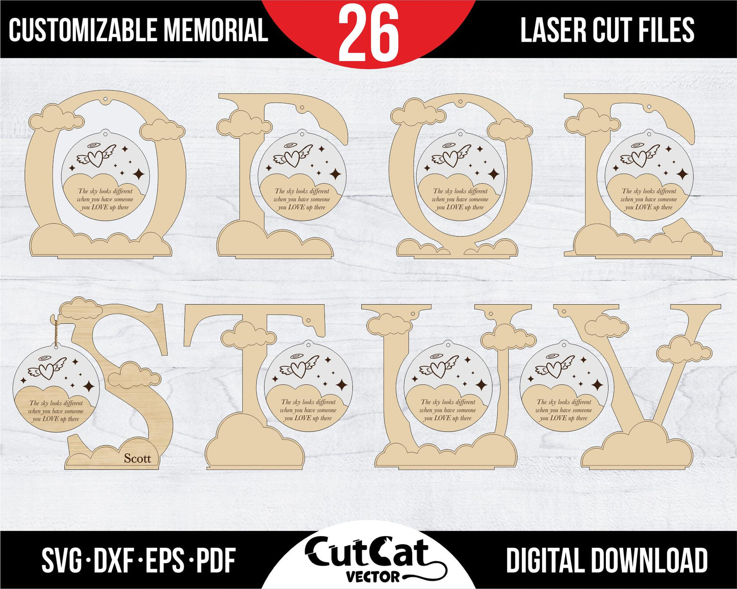 Memorial souvenir "The Sky Looks Different When You Have Someone You Love Up There". Stand Laser Cut Digital File svg glowforge. Alphabet.