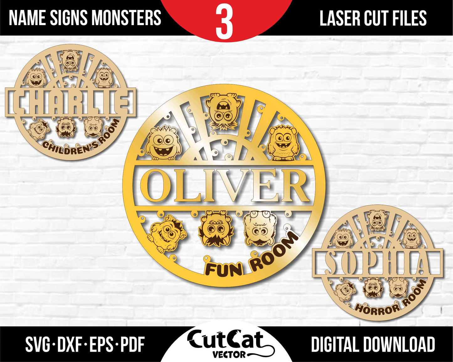 Funny name plate for children's room. Laser cut files for glowforge svg. Monsters sign. Laser template digital files. Child's name wall art