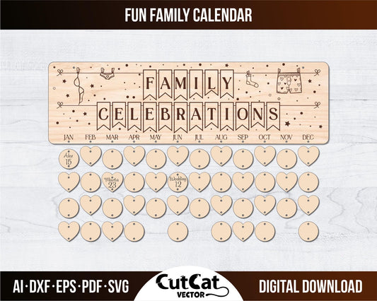 Family holiday wall calendar laser svg engraved cut files glowforge. Wedding, engagement, birthday, meeting. Digital file.