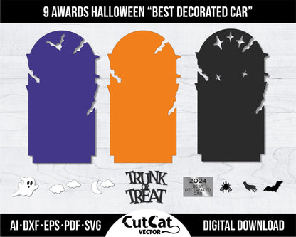 9 "Trunk or treat car", Different Designs Award Trophy Laser Cut engraving Pack, Award Trophy SVG Files, Laser Cut Files