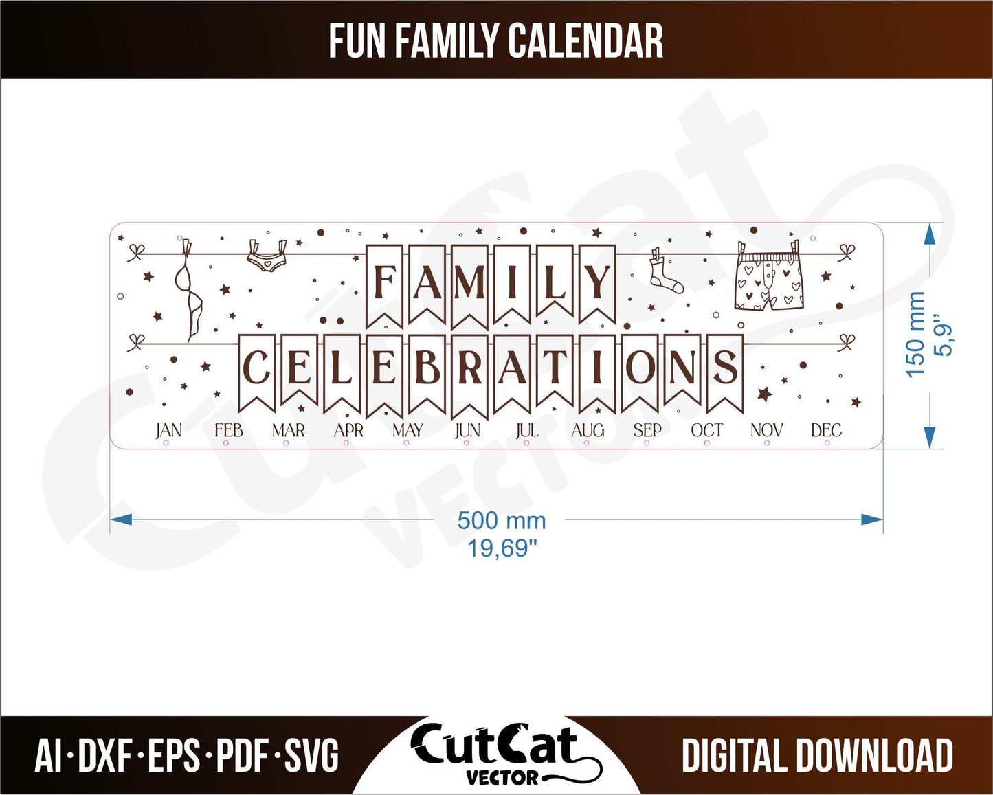 Family holiday wall calendar laser svg engraved cut files glowforge. Wedding, engagement, birthday, meeting. Digital file.