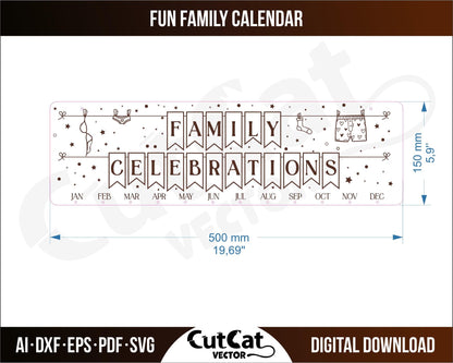 Family holiday wall calendar laser svg engraved cut files glowforge. Wedding, engagement, birthday, meeting. Digital file.