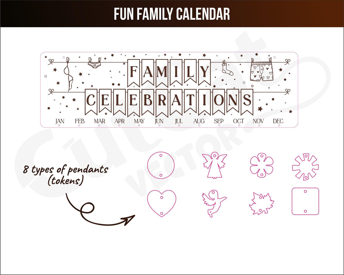 Family holiday wall calendar laser svg engraved cut files glowforge. Wedding, engagement, birthday, meeting. Digital file.