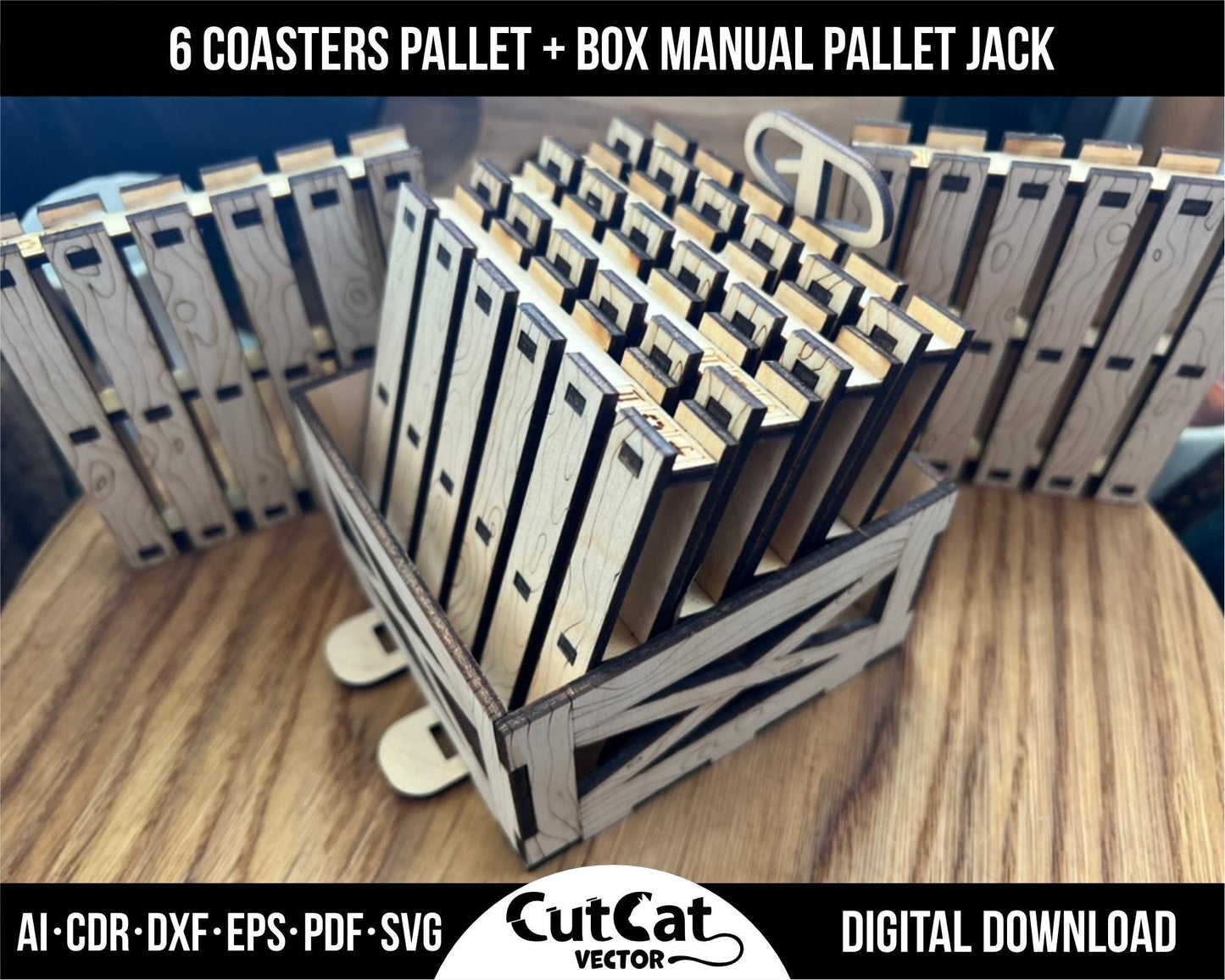 Coasters Pallet Boxer Svg Files, Table Stands Vector File For Wood Laser Engraved Cut, Coasters Set Plywood For Glowforge