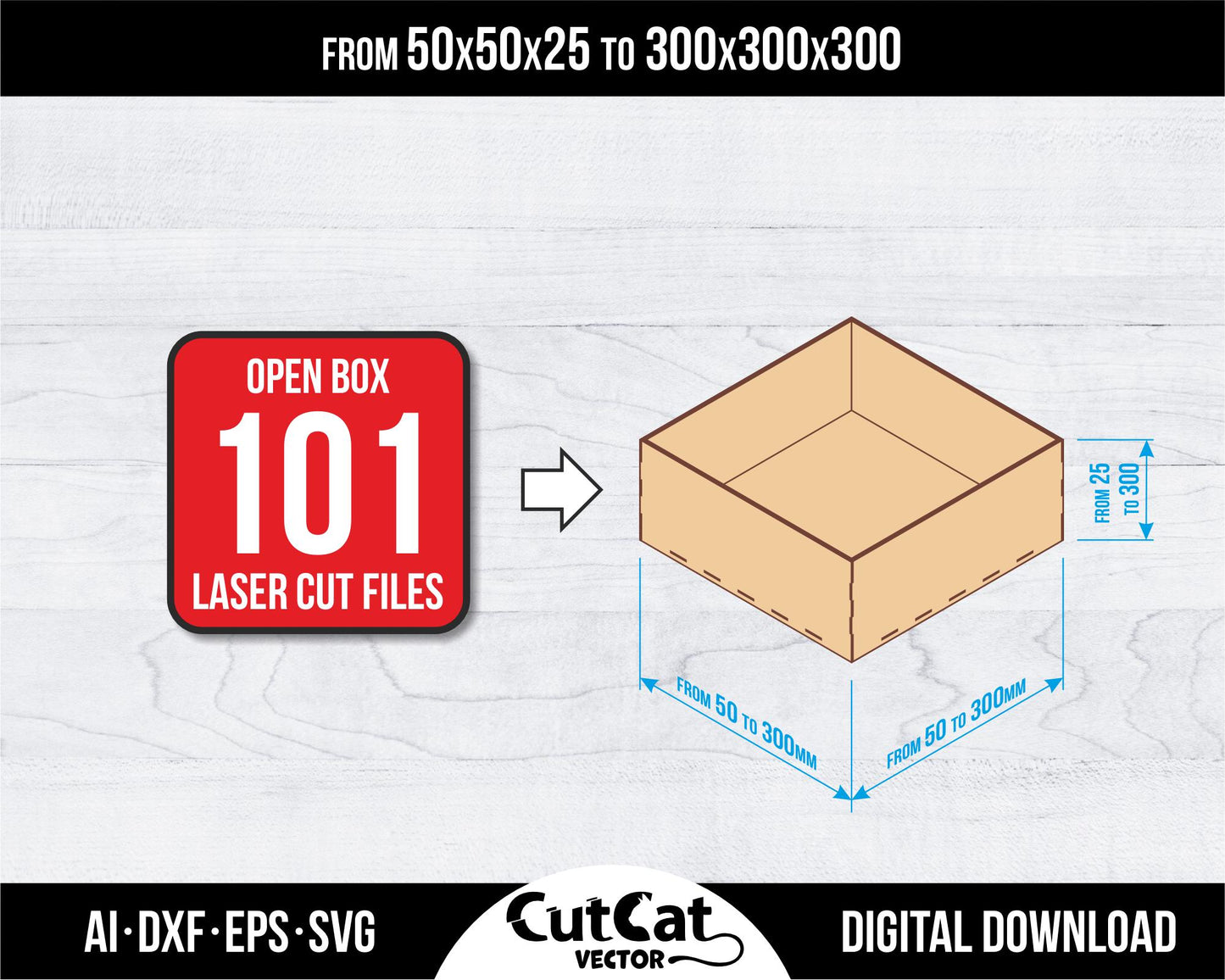 101 open boxes of different sizes