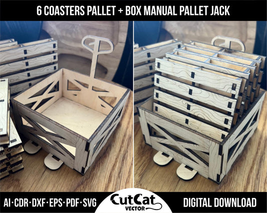 Coasters Pallet Boxer Svg Files, Table Stands Vector File For Wood Laser Engraved Cut, Coasters Set Plywood For Glowforge