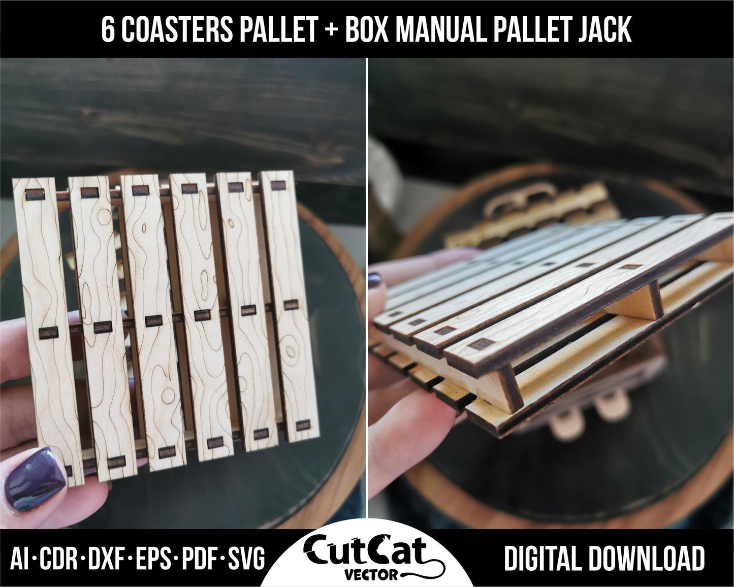 Coasters Pallet Boxer Svg Files, Table Stands Vector File For Wood Laser Engraved Cut, Coasters Set Plywood For Glowforge