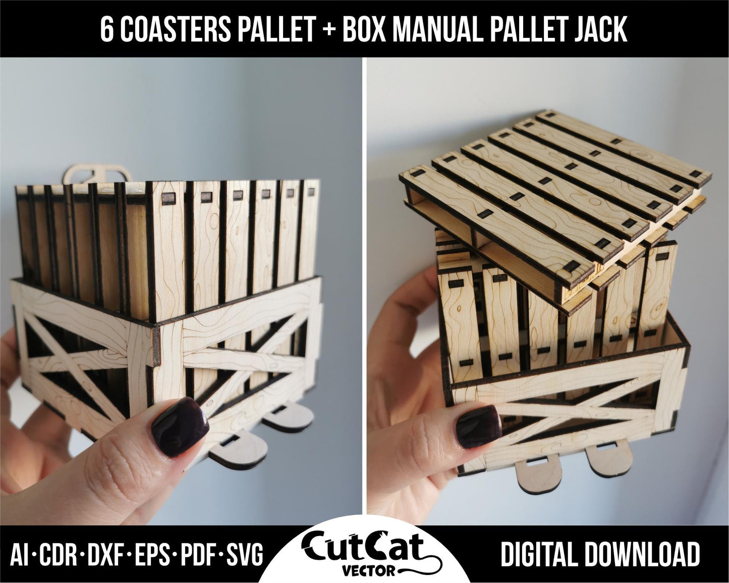 Coasters Pallet Boxer Svg Files, Table Stands Vector File For Wood Laser Engraved Cut, Coasters Set Plywood For Glowforge