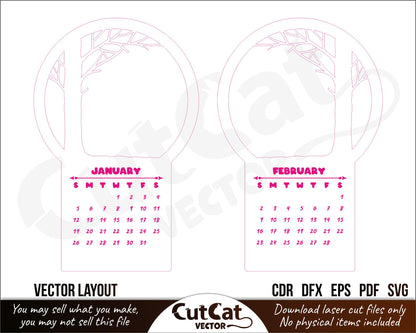 Desk calendar 2025 Laser engraved cut files glowforge svg New year 2025 gift multilayered calendar template Changing volumetric images Xtool