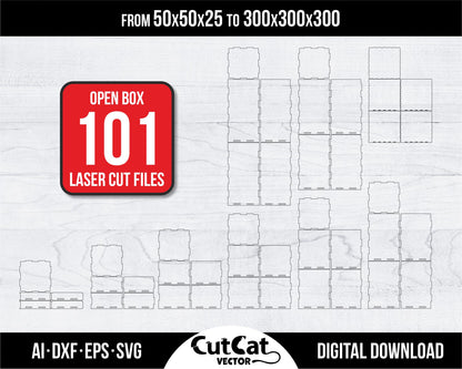 101 open boxes of different sizes