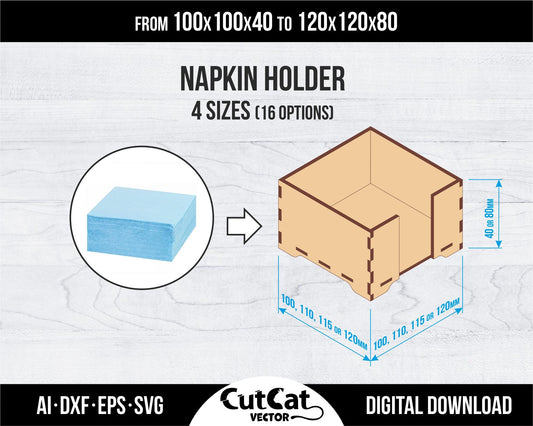 Napkin Holder Box Laser Cut Glowforge SVG Files, 16 Different Size, 2 Different Material Thickness, Laser Cutting Engraved Xtool Bundle File