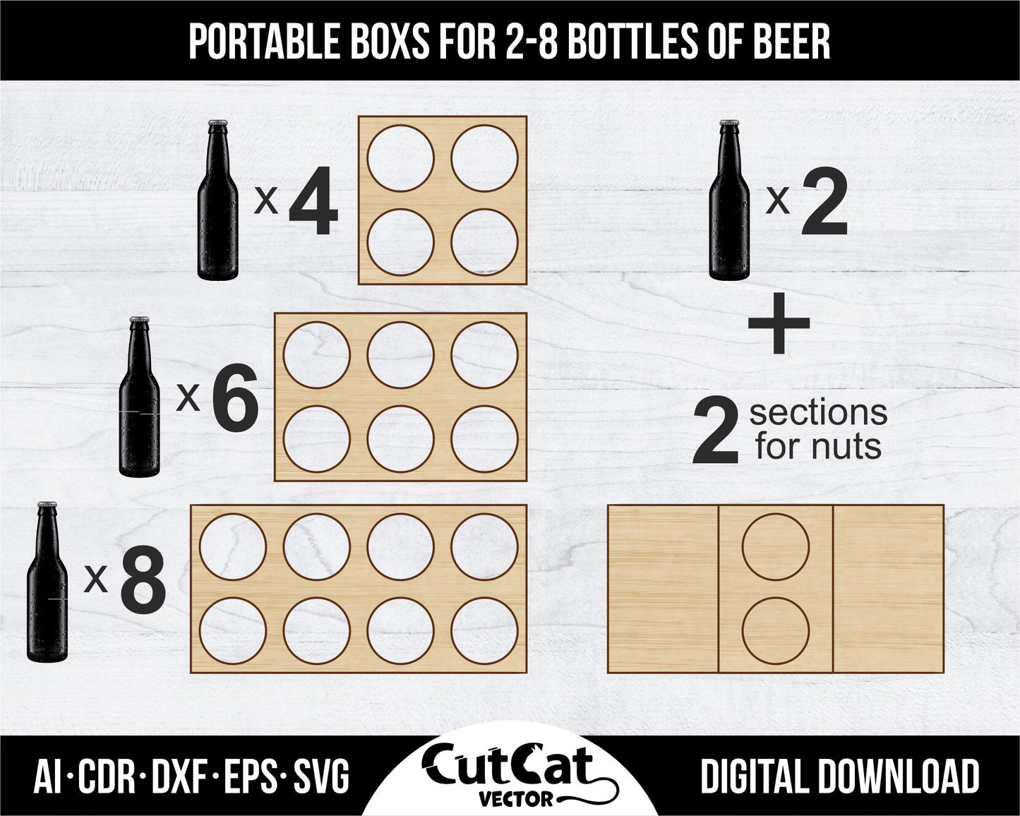 Portable box for 2-8 bottles of beer, laser engraved cut glowforge SVG files, Gift for Him, Men's Souvenir laser cut gifts engraving plywood