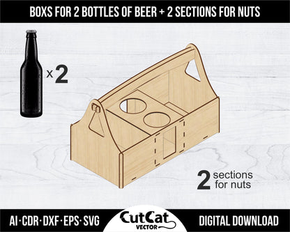 Portable box for 2-8 bottles of beer, laser engraved cut glowforge SVG files, Gift for Him, Men's Souvenir laser cut gifts engraving plywood